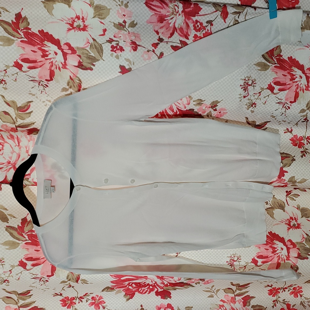 LOFT Cream Button Down Cardigan Medium